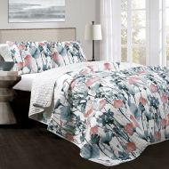 Lush Decor Zuri Flora Quilt BlueCoral 3Pc Set King