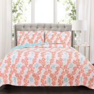 Lush Decor Dina Coral BlueCoral Quilt BlueCoral 3Pc Set Full Queen