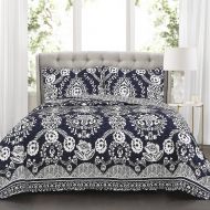 Lush Decor Rosetta Floral Quilt Navy 3Pc Set Full Queen