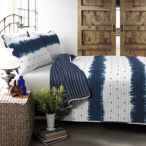  Lush Decor Jane Shibori Quilt Navy 3pc Set Full Queen