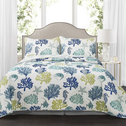  Lush Decor Coastal Reef Quilt NavyBlue 3Pc King