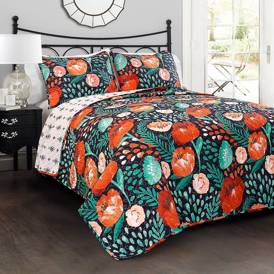 Lush Decor Poppy Garden Reversible Quilt Set