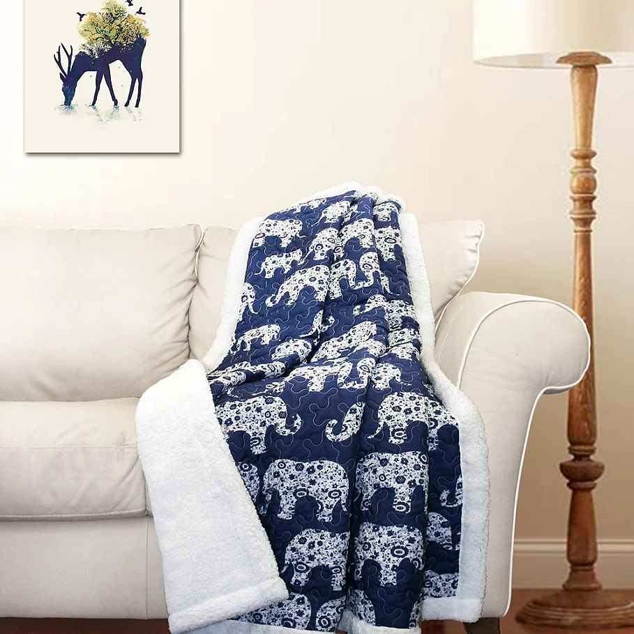  Lush Decor Elephant Parade Sherpa Throw Blanket