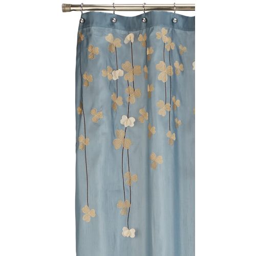  Lush Decor Flower Drops Shower Curtain | Embroidered Textured Fabric Floral Bathroom Decor, 72” x 72”, Blue and White