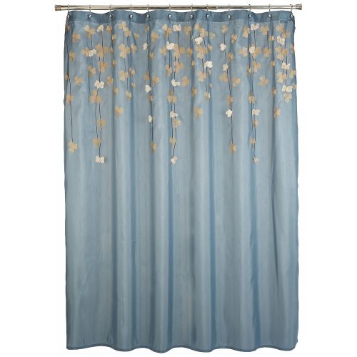  Lush Decor Flower Drops Shower Curtain | Embroidered Textured Fabric Floral Bathroom Decor, 72” x 72”, Blue and White