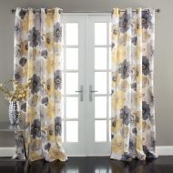 Lush Decor Leah Floral Darkening Yellow and Gray Window Curtain Panel Set for Living, Dining Room, Bedroom (Pair), 84 L