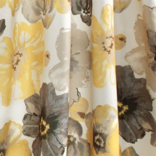  Lush Decor Leah Floral Darkening Yellow and Gray Window Curtain Panel Set for Living, Dining Room, Bedroom (Pair), 84 L