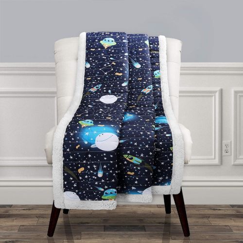  Lush Decor Universe Sherpa Throw Blanket, 60 x 50, Navy