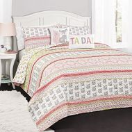 Lush Decor 5 Piece Fox Ruffle Stripe Quilt Set, Full/Queen, Pink & Gray