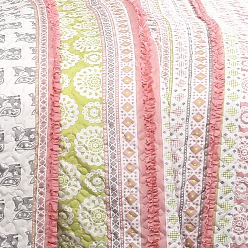  Lush Decor 5 Piece Fox Ruffle Stripe Quilt Set, Full/Queen, Pink & Gray