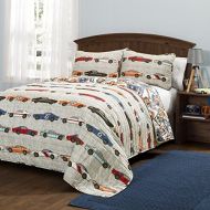 [아마존베스트]Lush Decor Race Cars 2 Piece Reversible Quilt Kids Bedding Set, Twin, Blue/Orange