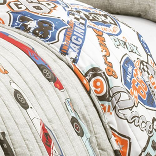  [아마존베스트]Lush Decor Race Cars 2 Piece Reversible Quilt Kids Bedding Set, Twin, Blue/Orange