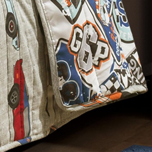  [아마존베스트]Lush Decor Race Cars 2 Piece Reversible Quilt Kids Bedding Set, Twin, Blue/Orange