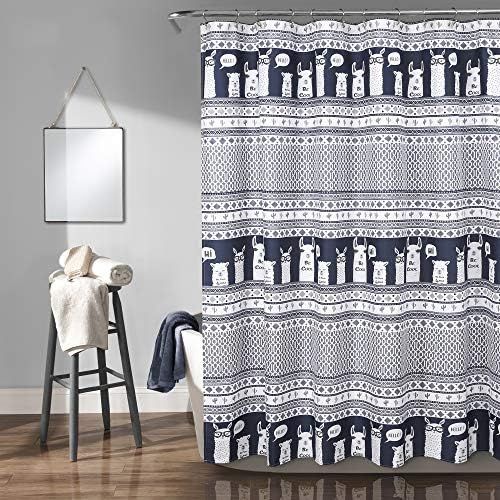  Lush Decor Llama Stripe Shower Curtain, 72 x 72, Navy