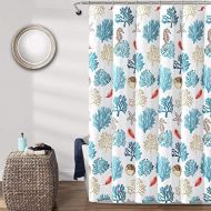 Lush Decor Coastal Reef Feather Shower Curtain, 72 x 72, Blue and Coral