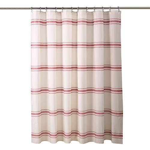  Lush Decor, Red Farmhouse Stripe Shower Curtain, 72 x 72