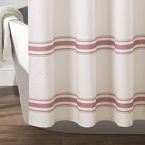  Lush Decor, Red Farmhouse Stripe Shower Curtain, 72 x 72