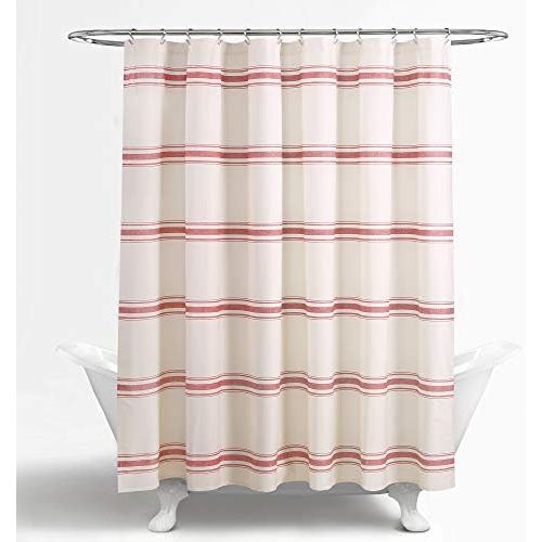  Lush Decor, Red Farmhouse Stripe Shower Curtain, 72 x 72