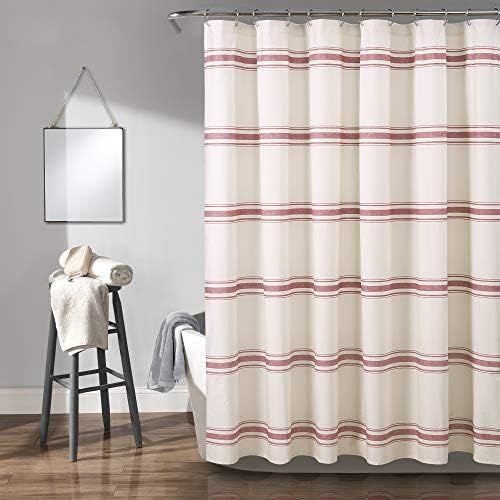  Lush Decor, Red Farmhouse Stripe Shower Curtain, 72 x 72