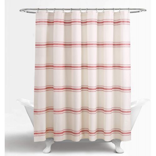  Lush Decor, Red Farmhouse Stripe Shower Curtain, 72 x 72