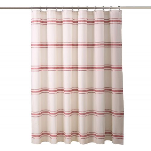  Lush Decor, Red Farmhouse Stripe Shower Curtain, 72 x 72