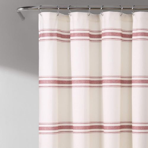  Lush Decor, Red Farmhouse Stripe Shower Curtain, 72 x 72