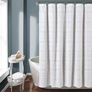 Lush Decor, White Stripe Clip Jacquard Shower Curtain, 72 x 72