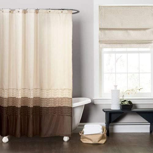  Lush Decor Mia Shower Curtain | Fabric Color Block Striped Neutral Bathroom Decor, 72 x 72 - Wheat, Taupe and Chocolate