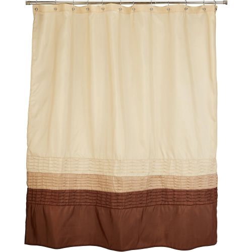  Lush Decor Mia Shower Curtain | Fabric Color Block Striped Neutral Bathroom Decor, 72 x 72 - Wheat, Taupe and Chocolate
