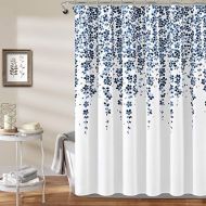 Lush Decor Weeping Flower Shower Curtain - Fabric Floral Vine Print Design, 72” x 72”, Navy and Blue