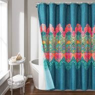 Lush Decor Boho Chic Shower Curtain with Peva Lining and Rings, 14 Piece Complete, 72 x 72, Navy