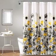 Lush Decor, Yellow and Gray Zuri Flora Shower Curtain-Fabric Watercolor Floral Print Design, 72 x 72