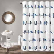 Lush Decor, Navy Rowley Shower Curtain-Floral Animal Bird Print Design for Bathroom, x 72