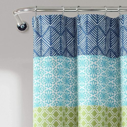  Lush Decor Bohemian Striped Shower Curtain Colorful Bold Design, 72 x 72, Blue and Green