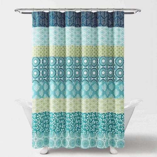  Lush Decor Bohemian Striped Shower Curtain Colorful Bold Design, 72 x 72, Blue and Green