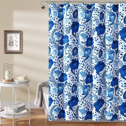  Lush Decor Blue Poppy Garden Shower Curtain, 72 x 72