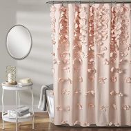 Lush Decor, Blush Riley Shower Curtain | Bow Tie Textured Fabric Shabby Chic Farmhouse Style for Bathroom, x 72