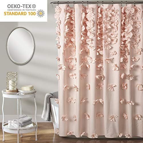  Lush Decor, Blush Riley Shower Curtain | Bow Tie Textured Fabric Shabby Chic Farmhouse Style for Bathroom, x 72