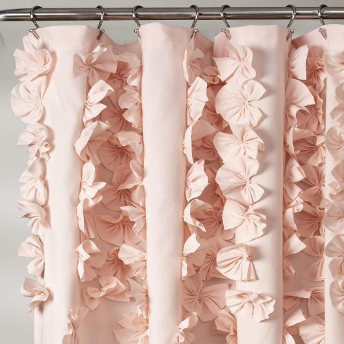  Lush Decor, Blush Riley Shower Curtain | Bow Tie Textured Fabric Shabby Chic Farmhouse Style for Bathroom, x 72