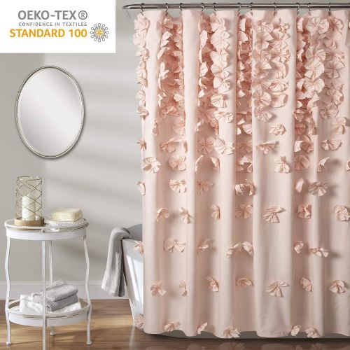  Lush Decor, Blush Riley Shower Curtain | Bow Tie Textured Fabric Shabby Chic Farmhouse Style for Bathroom, x 72