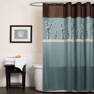 Triangle Home Fashions 19259 Lush Decor Cocoa Flower Shower Curtain, 72 X 72 Inches, Blue/Brown