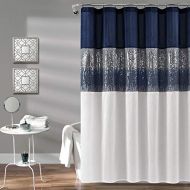 Lush Decor, Navy and White Night Sky Shower Curtain | Sequin Fabric Shimmery Color Block Design for Bathroom, x 72