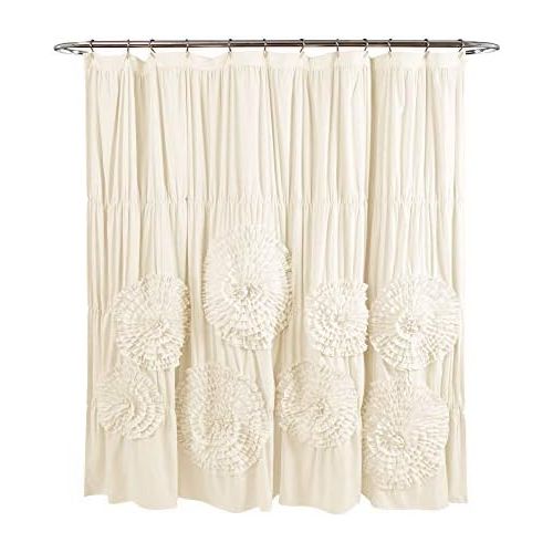  Lush Decor Serena Shower Curtain Ruffled Floral Shabby Chic Farmhouse Style Bathroom Decor, 72” x 72”, Ivory