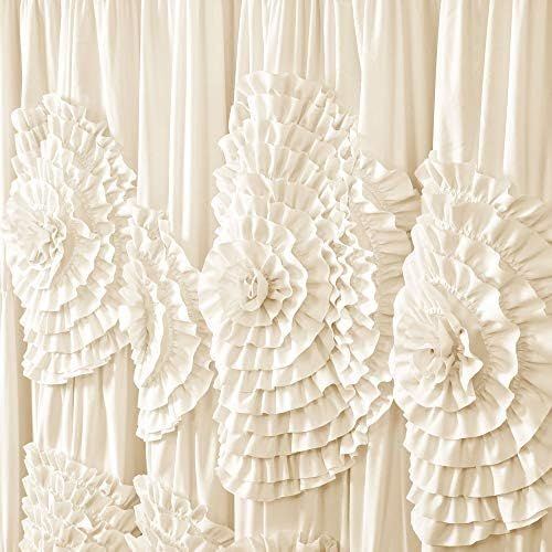  Lush Decor Serena Shower Curtain Ruffled Floral Shabby Chic Farmhouse Style Bathroom Decor, 72” x 72”, Ivory