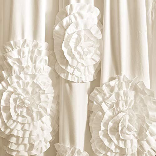  Lush Decor Serena Shower Curtain Ruffled Floral Shabby Chic Farmhouse Style Bathroom Decor, 72” x 72”, Ivory