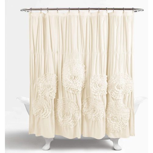  Lush Decor Serena Shower Curtain Ruffled Floral Shabby Chic Farmhouse Style Bathroom Decor, 72” x 72”, Ivory