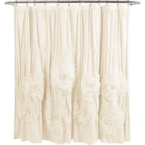  Lush Decor Serena Shower Curtain Ruffled Floral Shabby Chic Farmhouse Style Bathroom Decor, 72” x 72”, Ivory