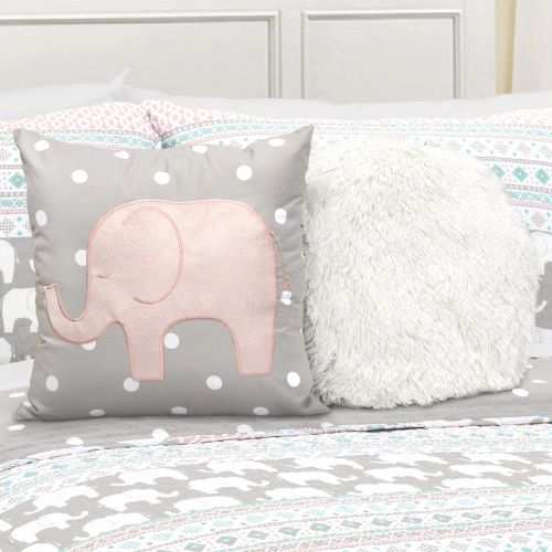  [아마존베스트]Lush Decor Pink-and-Turquoise Elephant Striped 5-Piece Quilt Bed Set, Full/Queen, Pink & Turquoise