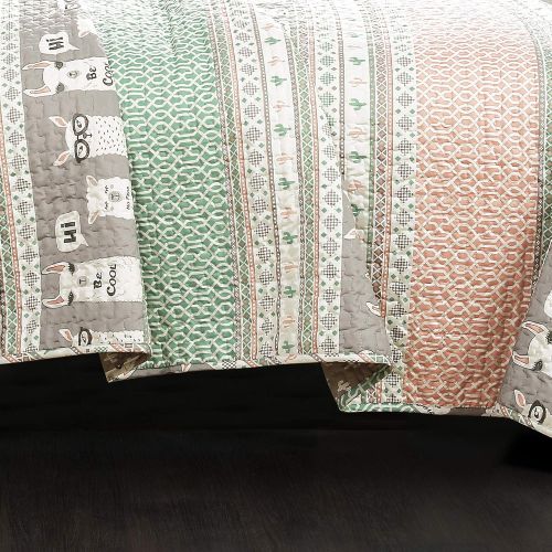  [아마존베스트]Lush Decor Llama Striped Quilt Reversible 5 Piece Kids Bedding Set, Full/Queen, Pink & Turquoise