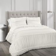 Lush Decor Nova Ruffle 3 Piece Comforter Set, FullQueen, White